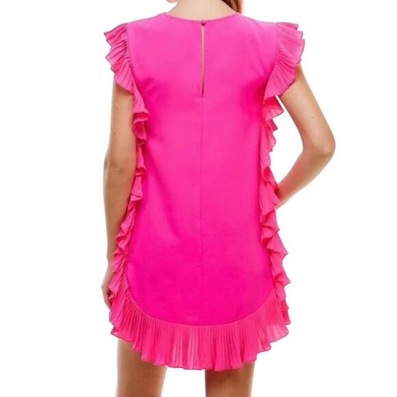 TCEC Dress Hot Pink Ruffle Pleated Mini Size Large - Picture 2 of 10